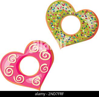 Beignets isolés vectoriels en forme de coeur dessinés à la main, jour de la Saint-Valentin Illustration de Vecteur