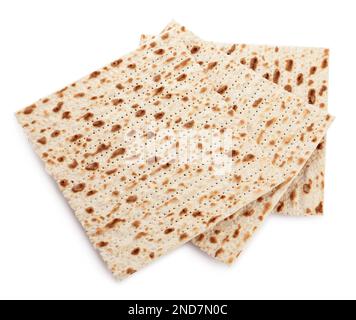 Matzos de Pâque isolé sur blanc, vue de dessus. Fête de Pesach Banque D'Images