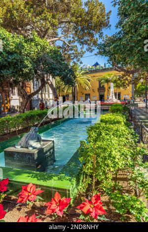 Las Palmas, Espagne, 21 décembre 2022. Place et fontaine de Las Ranas à Las Palmas, Canarias, Espagne Banque D'Images