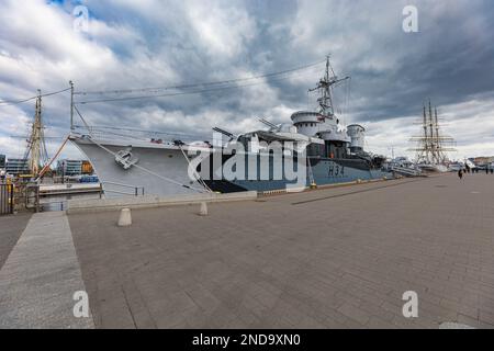 Gdynia, Pologne - avril 2022: 'ORP Blyskawica' le plus ancien combattant survivant de la deuxième Guerre mondiale, seul navire de combat amarré dans le port Banque D'Images