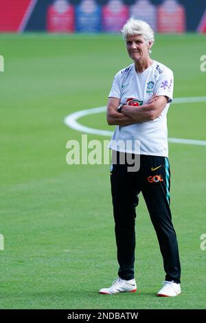 Orlando, États-Unis. 15th févr. 2023. Orlando, États-Unis, 15 février 2023: Entraîneur-chef du Brésil Pia Sundhage pendant la séance d'entraînement du Brésil avant le tournoi de la coupe SheBelieves 2023 au stade Explora à Orlando, Floride, États-Unis. (Daniela Porcelli/SPP) crédit: SPP Sport presse photo. /Alamy Live News Banque D'Images