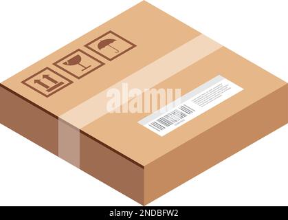 Icône de caisse de chargement isométrique. Conteneur fermé scellé en carton Illustration de Vecteur