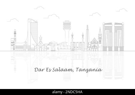 Aperçu Panorama par Skyline de la ville de Dar es Salaam, Tanzanie - illustration vectorielle Illustration de Vecteur