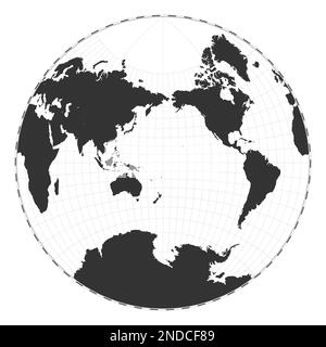 Carte du monde vectoriel. Projection Van der Grinten II. Carte géographique du monde Uni avec lignes de latitude et de longitude. Centré sur 180deg longitude. Vecteur Illustration de Vecteur