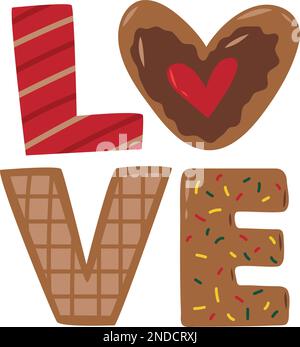Lettrage romantique des biscuits. Lettres de mot d'amour cuites Illustration de Vecteur