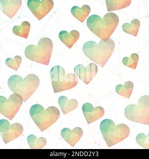 Beaux coeurs Confetti tombant sur fond. Coeurs polygonaux dans les couleurs sarcelle et rose. Design numérique attrayant. Charmante illustration vectorielle. Illustration de Vecteur