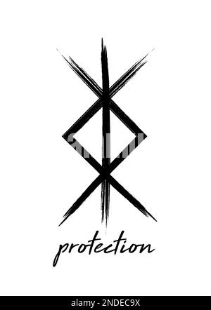 Symbole Norse pour la protection, Nordic viking bind rune Magic script tatouage, logo mystique signe dans la peinture style pinceau vecteur illustration isolée Illustration de Vecteur