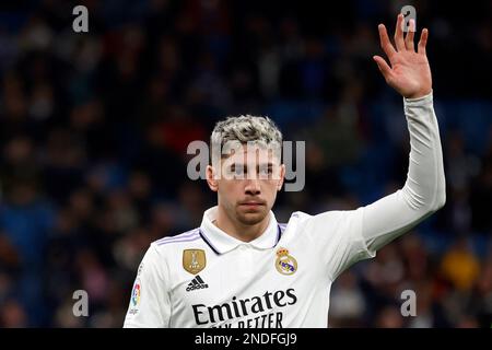 Madrid, Espagne. 15th févr. 2023. Federico Valverde du Real Madrid pendant le match de la Liga entre le Real Madrid et Elche CF a joué au stade Santiago Bernabeu à 15 février 2023, en Espagne. (Photo de Cesar Cebola/PRESSIN) Credit: PRESSINPHOTO SPORTS AGENCY/Alay Live News Banque D'Images