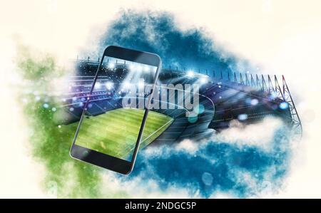 Regardez un événement sportif en direct sur votre appareil mobile. parier sur des matchs de football. 3D rendu Banque D'Images