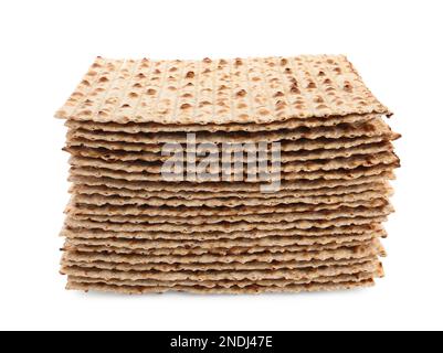 Matzos de Pâque isolé sur blanc. Fête de Pesach Banque D'Images