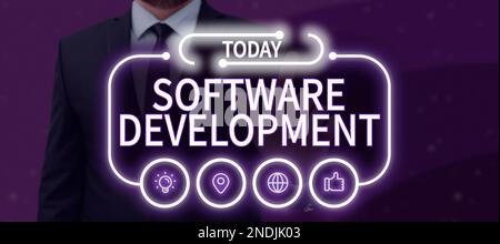 Inspiration montrant le développement logiciel de signe. Le logiciel de présentation commerciale est créé à l'aide d'une programmation spécifique Banque D'Images