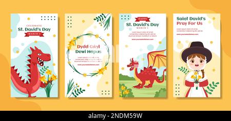 Happy St David's Day social Media Stories Flat Cartoon modèles dessinés à la main Illustration d'arrière-plan Illustration de Vecteur