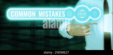 Symbole de texte indiquant les erreurs courantes. Concept : actions souvent utilisées de manière interchangeable avec erreur Banque D'Images