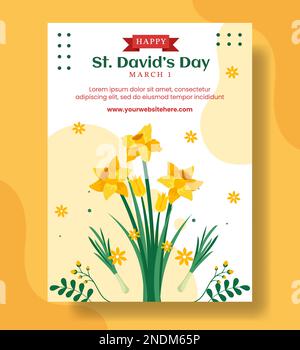 Happy St David's Day vertical Poster Flat dessin main modèles Illustration d'arrière-plan Illustration de Vecteur