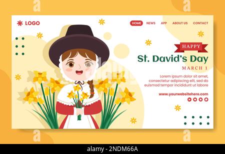 Happy St David's Day social Media Landing page Flat Cartoon dessin à la main Illustration Illustration de Vecteur