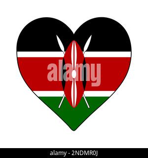 Drapeau de forme de coeur du Kenya. Amour Kenya. Visitez le Kenya. Afrique de l'est. Afrique. Union africaine. Conception graphique d'illustration vectorielle. Illustration de Vecteur