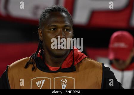 Hugo Rodallega de Santa Fe pendant le match de la ligue BetPlay Dimayor entre Independiente Santa Fe et Deportivo Pasto au stade El Campin à Bogota, Colombie sur 14 février 2023. Photo de: Cristian Bayona/long Visual Press Banque D'Images