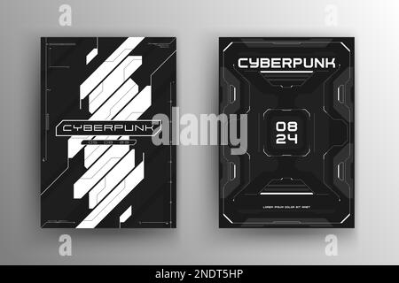 Ensemble d'affiches futuristes Cyberpunk. Conception cyberpunk moderne pour le Web et modèle d'impression. Prospectus de style technique avec éléments HUD. Abstrait futuriste Illustration de Vecteur