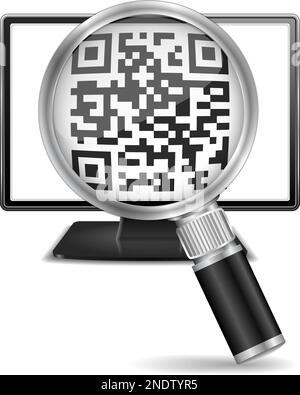 Loupe et code QR sur l'écran de l'écran de l'ordinateur, illustration du vecteur eps10 Illustration de Vecteur