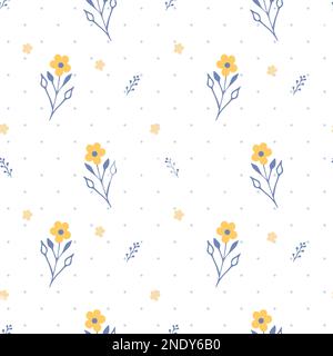 De jolies petites fleurs, des feuilles et des brindilles. Illustration de Vecteur