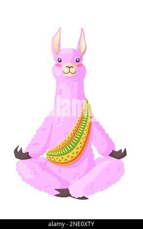 Mignon dessin animé lamas alpacas dans lotus yoga pose Illustration de Vecteur