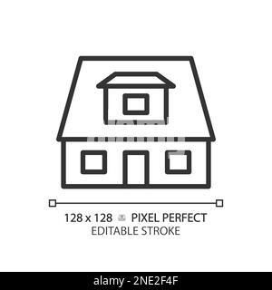 Bungalow pixel parfaite icône linéaire Illustration de Vecteur