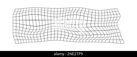 Texture de grille déformée. Surface de maillage déformée. Filet horizontal avec effet de courbure. Déformation de la répétition en damier. Treillis à courbées noires isolé sur Illustration de Vecteur