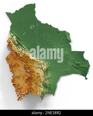 Bolivie. Rendu 3D très détaillé de la carte de relief ombré avec les rivières et les lacs. Coloré par élévation. Créé avec des données satellite. Banque D'Images