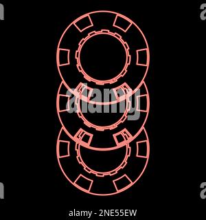 Jetons de jeu de néon Casino pièce rouge couleur vecteur illustration image plat style lumière Illustration de Vecteur
