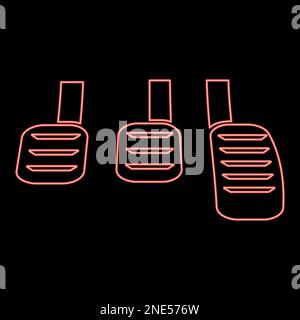 Pédales au néon, pédale de frein, pédale d'embrayage, accélérateur, boîte manuelle, voiture, rouge, illustration vectorielle de couleur, lumière plate Illustration de Vecteur