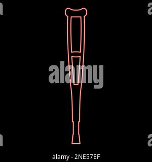 Néon Crutch rouge couleur vecteur illustration image plat style lumière Illustration de Vecteur