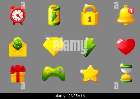 Ensemble d'icônes de jeu pour l'interface utilisateur. Éléments de l'interface graphique utilisateur pour l'application mobile Illustration de Vecteur