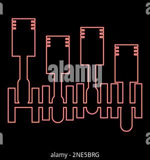 Néon moteur moteur moteur bloc-cylindres piston combustion interne moteur détail voiture moteur rouge couleur vecteur illustration image plat style lumière Illustration de Vecteur