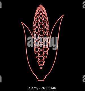 Néon maïs oreille rouge couleur vecteur illustration image plat style lumière Illustration de Vecteur