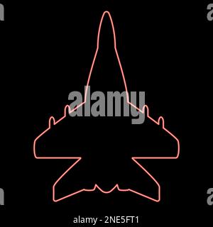 Neon avion de chasse réactif poursuite militaire rouge couleur vecteur illustration image plat style lumière Illustration de Vecteur