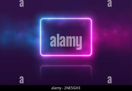 Rectangle au néon avec fumée, bordure à DEL en dégradé, portail avec nuages de brume. Illustration de Vecteur