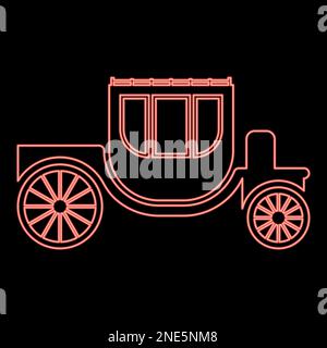 Neon Carriage brougham Cart Elegance transport style vintage rouge couleur vecteur illustration image plat style lumière Illustration de Vecteur