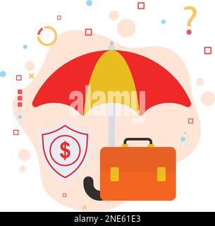 Concept de protection des risques commerciaux, sac de police d'assurance et bouclier Vector Color Icon Design Illustration de Vecteur