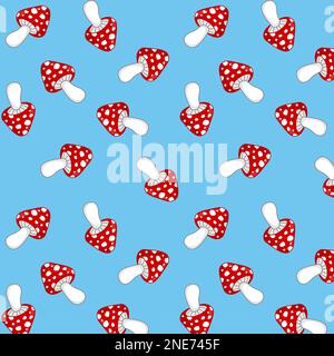 Motif rouge mouche agarique sur fond bleu. Illustration vectorielle. Illustration de Vecteur