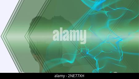 Composition de pistes lumineuses numériques avec un garçon portant un casque vr Banque D'Images