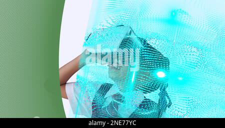 Composition de pistes lumineuses numériques avec un garçon portant un casque vr Banque D'Images