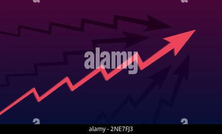 Hausse des prix et flèche rouge vers le haut avec quelques flèches noires sur fond violet foncé. La crise mondiale dans tous les secteurs et la détérioration de l'économie. Vecteur. Banque D'Images