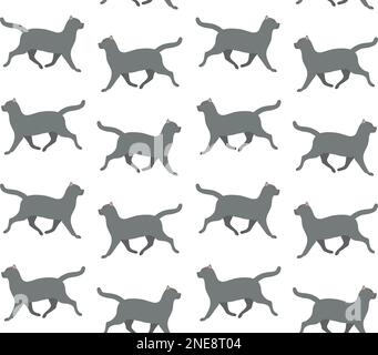 Motif vectoriel sans couture de chat plat dessiné à la main isolé sur fond blanc Illustration de Vecteur