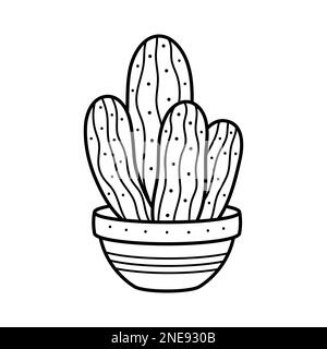 Un beau cactus linéaire dans un pot. Plante de maison dans le style de la caniche. Clipart simple pour concevoir des cartes de vœux, des vêtements, de la papeterie pour les amateurs de cactus Illustration de Vecteur