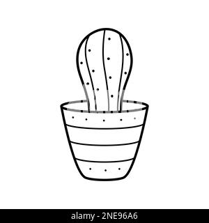 Un beau cactus linéaire dans un pot. Plante de maison dans le style de la caniche. Clipart simple pour concevoir des cartes de vœux, des vêtements, de la papeterie pour les amateurs de cactus Illustration de Vecteur