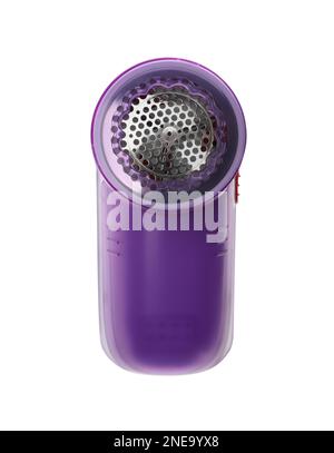 Rasoir en tissu moderne pour enlever les peluches isolé sur blanc Banque D'Images
