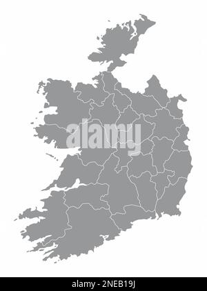 Carte administrative de l'Irlande isolée sur fond blanc Illustration de Vecteur