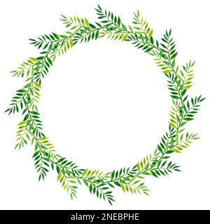 couronne délicate d'herbe et de feuilles vertes, illustration aquarelle Banque D'Images