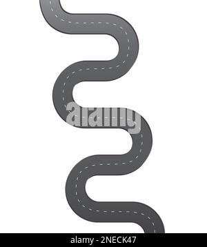 Chemin d'enroulement à gradient gris avec ligne brisée au milieu isolée sur blanc. Clipart vectoriel. Banque D'Images