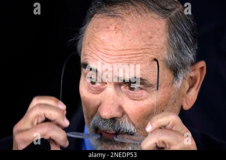 Non exclusif: 15 février 2023, Mexico, Mexique: Le coordinateur du groupe pluriel, Gustavo Madero, à la conférence de presse de la Conta Banque D'Images